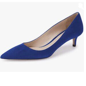 YDN Royal Blue Suede Kitten Heeled Pumps Pointed Toe Dress Shoes for Office Lady